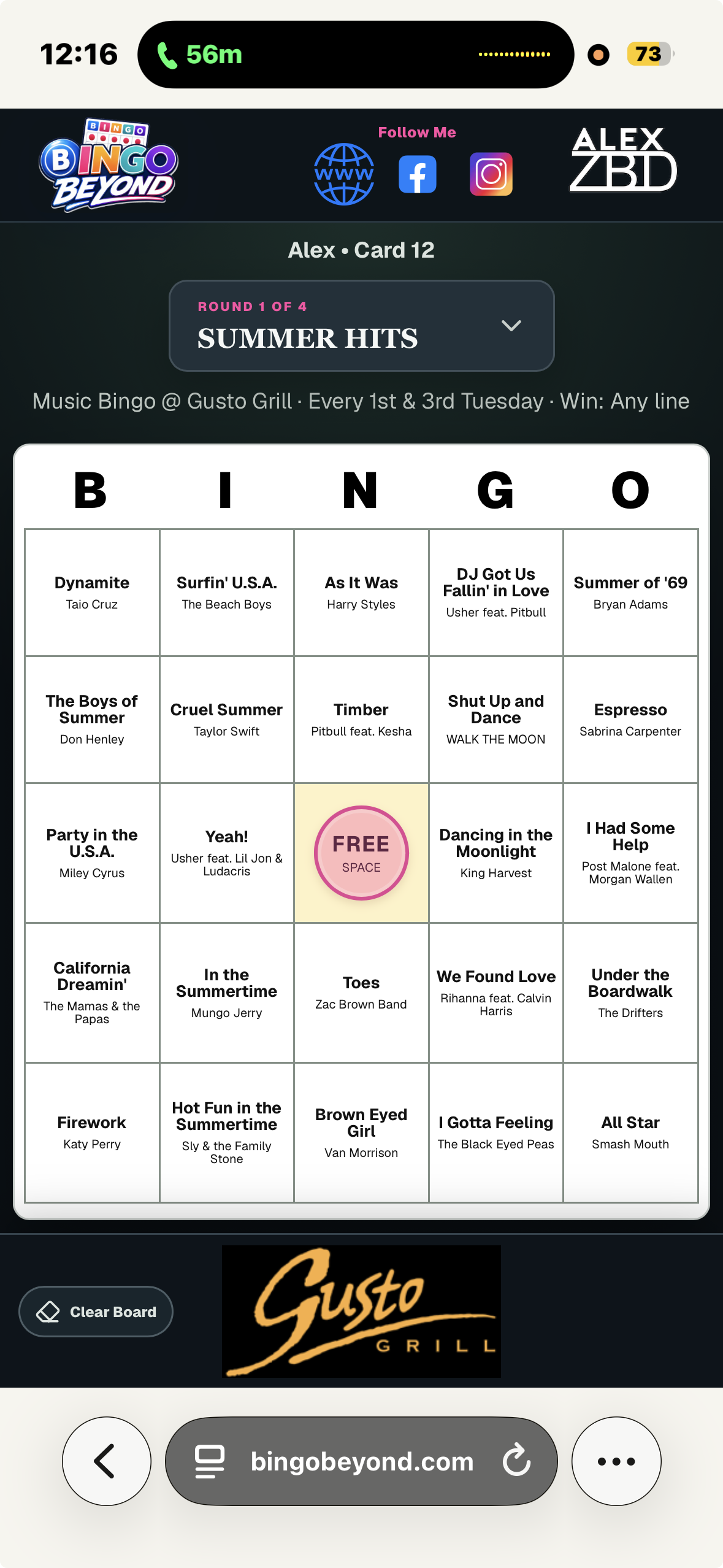 Bingo Beyond player bingo card on a phone